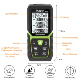 Huepar LM50A Laser Rangefinder 165Ft/ 50M Backlit LCD Laser Measure M/In/Ft with Li-ion Battery & Electric Angle Sensor