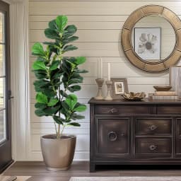 Artificial Fiddle Leaf Fig Tree Large Faux Plant Tree with Black Planter Pot Fake Potted for Indoor Outdoor Home Office Decor