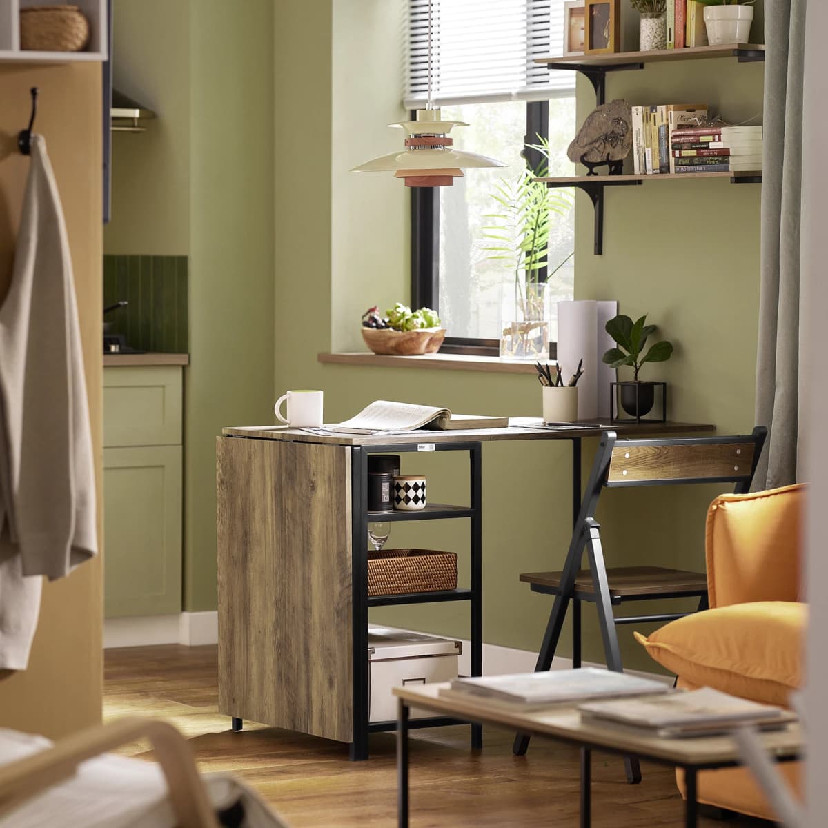 SoBuy FWT62-N folding dining table with 3 shelves, folding table, kitchen table, wooden table, industrial design