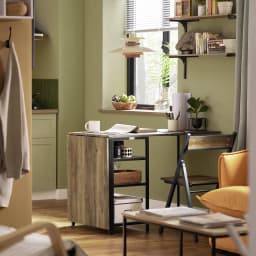 SoBuy FWT62-N folding dining table with 3 shelves, folding table, kitchen table, wooden table, industrial design