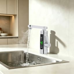 Electric Heating Faucet 3000W, Fast Heating 3s 77-131°F, Kitchen Sink Tap with LED Temperature Display EU Plug