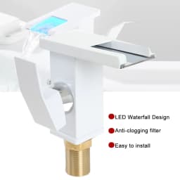 LED Matte Bathroom Sink Waterfall Faucet Three Colors Change with Temperature Hot and Cold Water Mixer Taps Water Inlet Pipe
