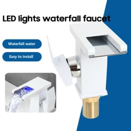 LED Matte Bathroom Sink Waterfall Faucet Three Colors Change with Temperature Hot and Cold Water Mixer Taps Water Inlet Pipe