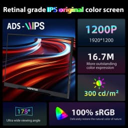 HGFRTEE 16 inch Portable Monitor 100%sRGB FHD 60HZ Laptop Monitor VESA Hole Eye Care External Second Screen for PC Phone MAC