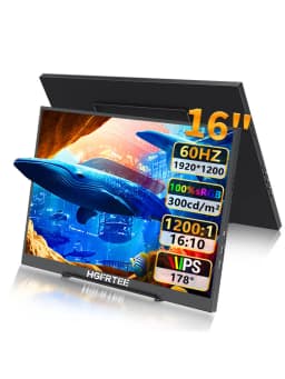 HGFRTEE 16 inch Portable Monitor 100%sRGB FHD 60HZ Laptop Monitor VESA Hole Eye Care External Second Screen for PC Phone MAC