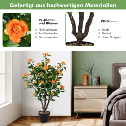 100 cm artificial tree with flowers, artificial camellia tree, artificial plant in pot, Camellia plant with 37 flowers and natural