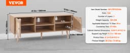 SucceBuy Rattan TV Stand Mid Century Modern TV Stand with Build-in Socket USB Ports Adjustable Shelfs for Living Room Media Room