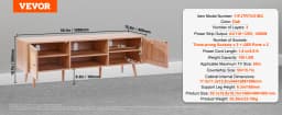 SucceBuy Rattan TV Stand Mid Century Modern TV Stand with Build-in Socket USB Ports Adjustable Shelfs for Living Room Media Room