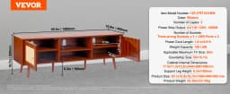 SucceBuy Rattan TV Stand Mid Century Modern TV Stand with Build-in Socket USB Ports Adjustable Shelfs for Living Room Media Room