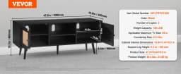 SucceBuy Rattan TV Stand Mid Century Modern TV Stand with Build-in Socket USB Ports Adjustable Shelfs for Living Room Media Room