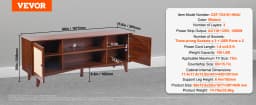 SucceBuy Rattan TV Stand Mid Century Modern TV Stand with Build-in Socket USB Ports Adjustable Shelfs for Living Room Media Room
