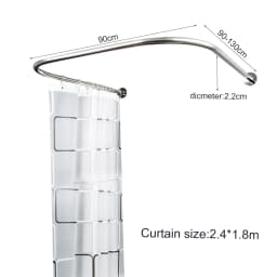 Shower Rail, No Drilling, U-Shape Corner Holder, Arc Bar, Stainless Steel Shower Curtain, Adjustable for Bathrooms