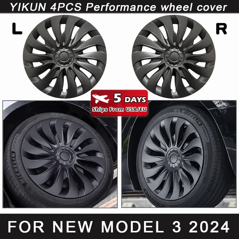 4PCS HubCap for New Tesla Model 3 Highland 2024 Performance Replacement 18 Inch Wheel Cap Automobile Full Rim Cover Accessories