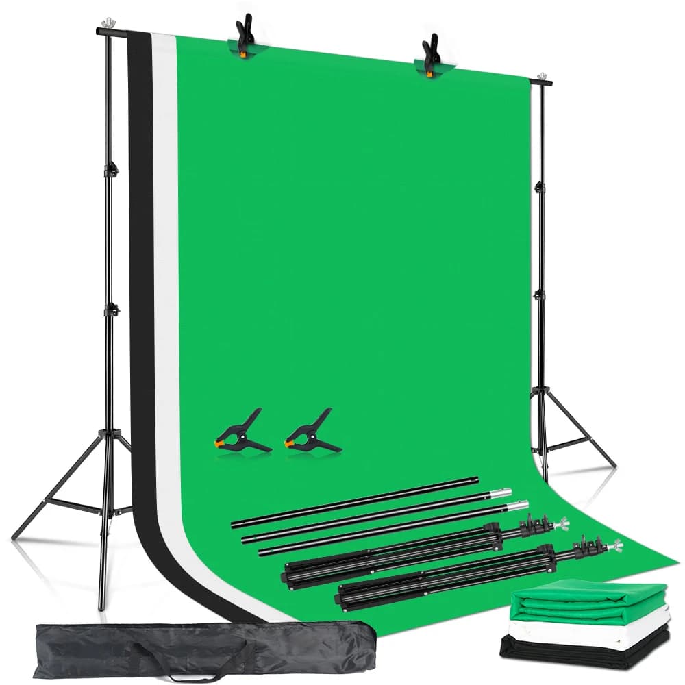 Backdrop Support System Kit With Green Cloth For Muslins Backdrops Telescopic Background Stand Adjustable With Carry Bag Clip