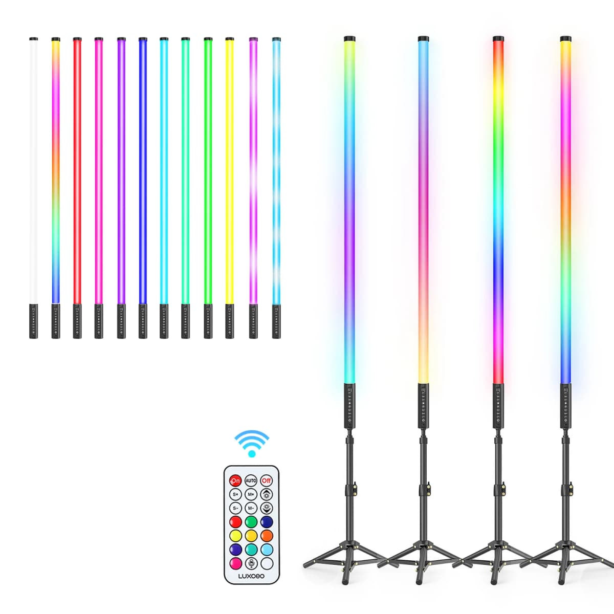 LUXCEO 90cm 4pcs LED Mood Light 4W Remote Control Atmosphere Lights RGB Color Changing Lighting for Bar Party Christmas Decor.