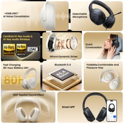 HAYLOU S30 Wireless Bluetooth 5.4 Headphones 43dB Adaptive Noise Cancelling Headsets 40mm Dynamic Driver 80H Playtime Earphones