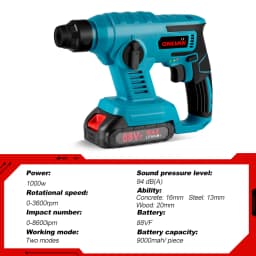ONEVAN 1000W 3600RPM Electric Rotary Hammer Rechargeable Electric Hammer Impact Drill Woodworking Tools For Makita Battery Pin