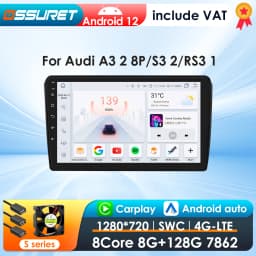 OSSURET CarPlay Android Auto Car Radio For Audi A3 8P 2003 - 2013 Car Multimedia Video Player Navi GPS 2din 4G-LET autoradio RDS