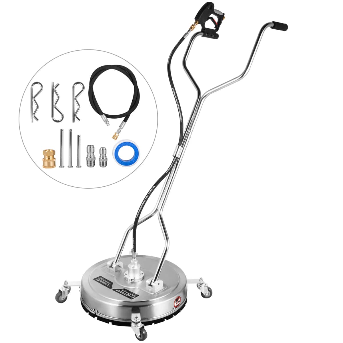 SucceBuy 18-24 Inch Flat Surface Cleaner W/ 3 Nozzle Stainless Steel 4000PSI Pressure Washer Rotating Flat Surface Cleaning