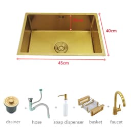 Gold Kitchen Sink 304 Stainless Steel sinks Above Counter or Undermount Installation Single small Bar Golden Washing Basin