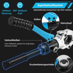 TLGREEN Hydraulic Pipe Crimping Tool with TH16 20 26 32mm Shapes with 360° Rotating Head 16T for Copper/Alu Plastic/Pex/PB Pipe