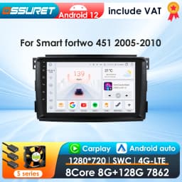 2 Din Carplay Android 12 Car Radio For Smart Fortwo 451 2005 - 2010 Car Multimedia Video Player Navigation GPS WiFi 4G-LET 7862