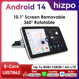 10.1" HIZPO 1Din Universal Android Auto Car Radio 360° Rotatable Screen Multimedia Headunit 4G CarPlay RDS DSP GPS Navi