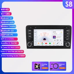 Hizpo Android 13 Auto Radio for Audi A3 8P 2003-2011 S3 RS3 Sportback Carplay Car Multimedia RDS GPS No 2din Autoradio 8+128G BT