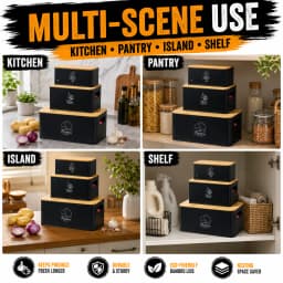 SIAZIH 3 Pcs Onion Garlic Potato Storage Box Multipurpose Vegetable Metal Container with Bamboo Lid and Ventilation Holes