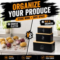 SIAZIH 3 Pcs Onion Garlic Potato Storage Box Multipurpose Vegetable Metal Container with Bamboo Lid and Ventilation Holes