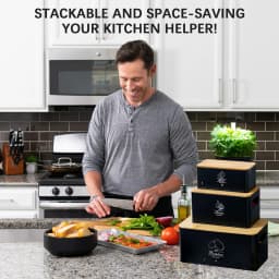 SIAZIH 3 Pcs Onion Garlic Potato Storage Box Multipurpose Vegetable Metal Container with Bamboo Lid and Ventilation Holes