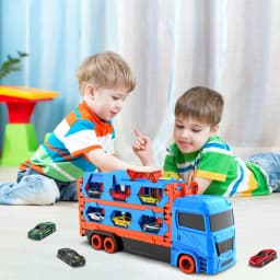 VATOS Transport Truck, 6pcs Racing Cars for 3 4 5 6 Year Old Boys, Portable, Best Gift for Kids.