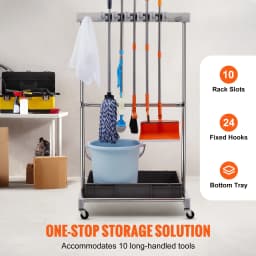 SucceBuy Garden Tool Organizer Yard Tool Tower Rack 10 Slots with Hook & Wheels Broom Storage for Garage Outdoor Organization