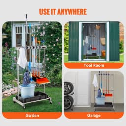 SucceBuy Garden Tool Organizer Yard Tool Tower Rack 10 Slots with Hook & Wheels Broom Storage for Garage Outdoor Organization