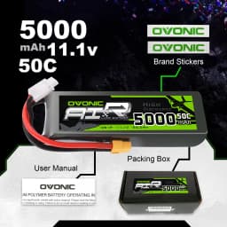 OVONIC 3S LipoBattery 50C 5000mAh 11.1V RC with XT60 Plug for RC Car Boat Truck Aeroplane Quadcopter One Additional TRX Plug (2P