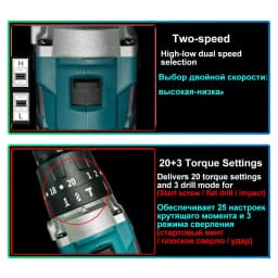 Drillpro 21V 13MM Brushless Electric Impact Drill 20+3 Torque Screwdriver Hammer Drill Power Tools With 2 Battery