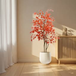 3.9ft/4.9ft/5.9ft Faux Red Maple Leaves Silk Maple Tree,Autumn Maple Artificial Fall Tree In Plastic Pot, For Home Decor