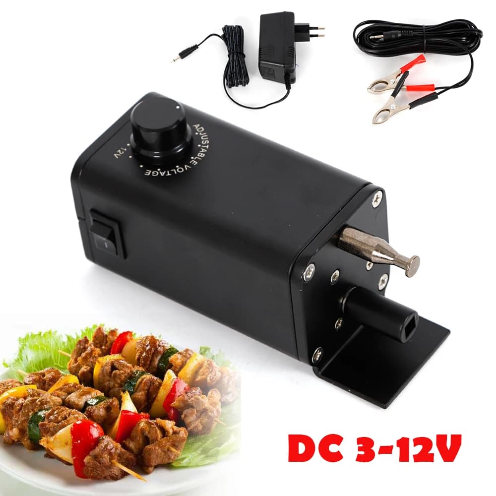 Adjustable Grill Motor 12V, 15W w/ EU Standard Plug Portable Even Heating for Perfect Grilling, Car Battery & Adapter Compatible