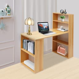 Desk Wear-Resistant Computer Table with Shelves Easy to Clean Office Table with Bookshelf for Bedrooms/Living Rooms/Study Rooms