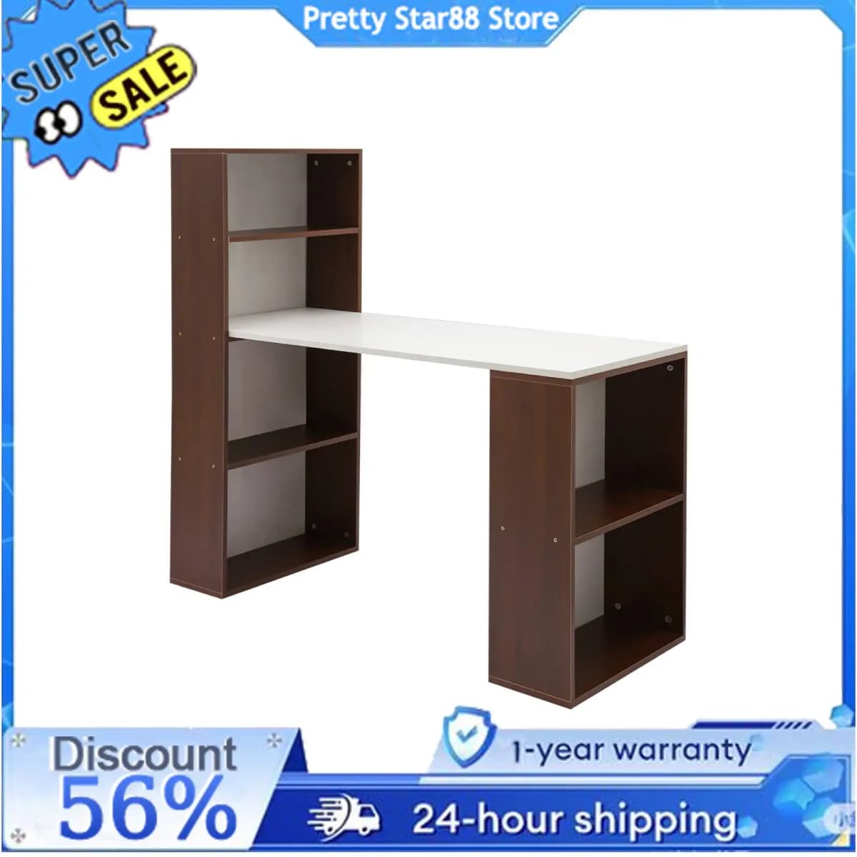 Desk Wear-Resistant Computer Table with Shelves Easy to Clean Office Table with Bookshelf for Bedrooms/Living Rooms/Study Rooms