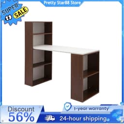 Desk Wear-Resistant Computer Table with Shelves Easy to Clean Office Table with Bookshelf for Bedrooms/Living Rooms/Study Rooms