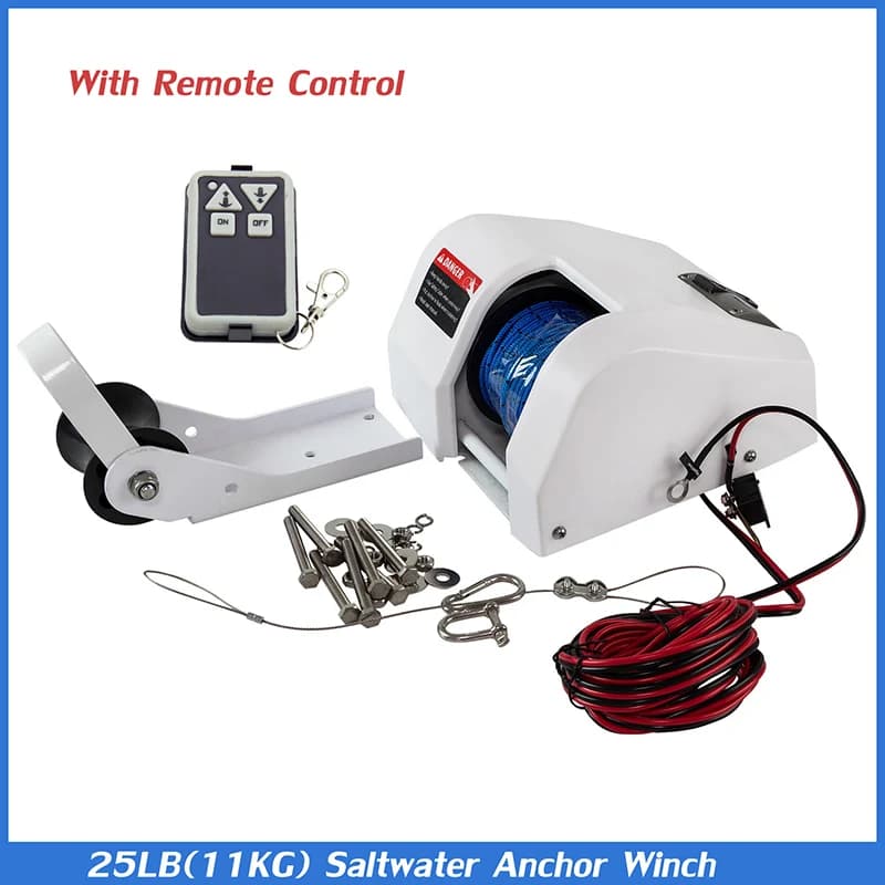 12V Electric Anchor Winch for Boats, 25 lb Anchor Capacity, Power Up/Down with Wireless Remote Control Kit