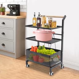 Storage Rack Trolley White/Black Rust-Resistant Food Trolley with Wheels for Kitchen/Living Room/Bedroom/Dormitory/Bathroom