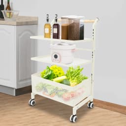 Storage Rack Trolley White/Black Rust-Resistant Food Trolley with Wheels for Kitchen/Living Room/Bedroom/Dormitory/Bathroom