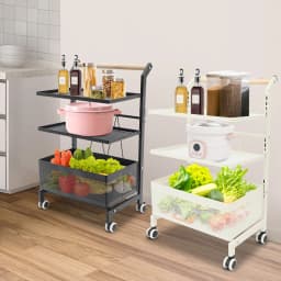 Storage Rack Trolley White/Black Rust-Resistant Food Trolley with Wheels for Kitchen/Living Room/Bedroom/Dormitory/Bathroom
