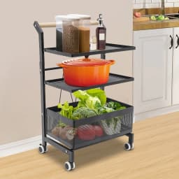 Storage Rack Trolley White/Black Rust-Resistant Food Trolley with Wheels for Kitchen/Living Room/Bedroom/Dormitory/Bathroom