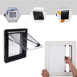 450x500MM RV Window Camper Push Window Caravan Extrapolated Ventilation Window with Integrated Sunshade Angle Adjustable 70°