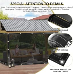 Sunshade Waterproof Tarpaulin PVC with Eyelets 400 g/m² UV Protection Tarpaulin for Gazebo Garden Balcony Privacy Protection