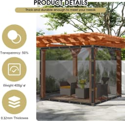 Sunshade Waterproof Tarpaulin PVC with Eyelets 400 g/m² UV Protection Tarpaulin for Gazebo Garden Balcony Privacy Protection