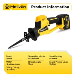 MELLWIN 3600W Brushless Electric Reciprocating Saw 12000SPM Wood Metal Pipe Cutting Sabre Saw Tool For Makita 18V Battery Pin